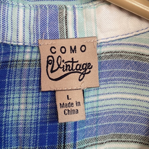 Como Vintage Women’s Sleeveless Plaid Button Up Blouse Size Large, 100% Rayon - Picture 3 of 8